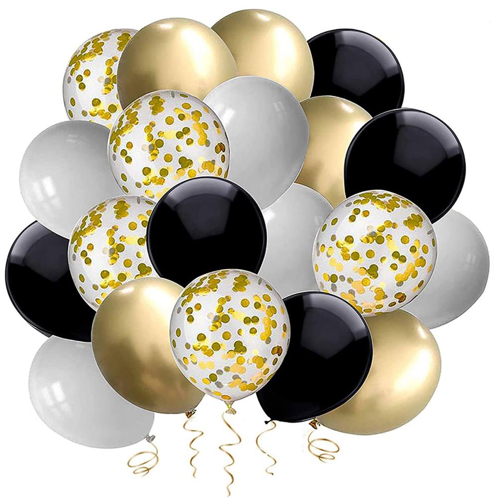 Set 46 baloane si decoratiuni, Happy Birthday, incluse fata de masa si perdea negru auriu