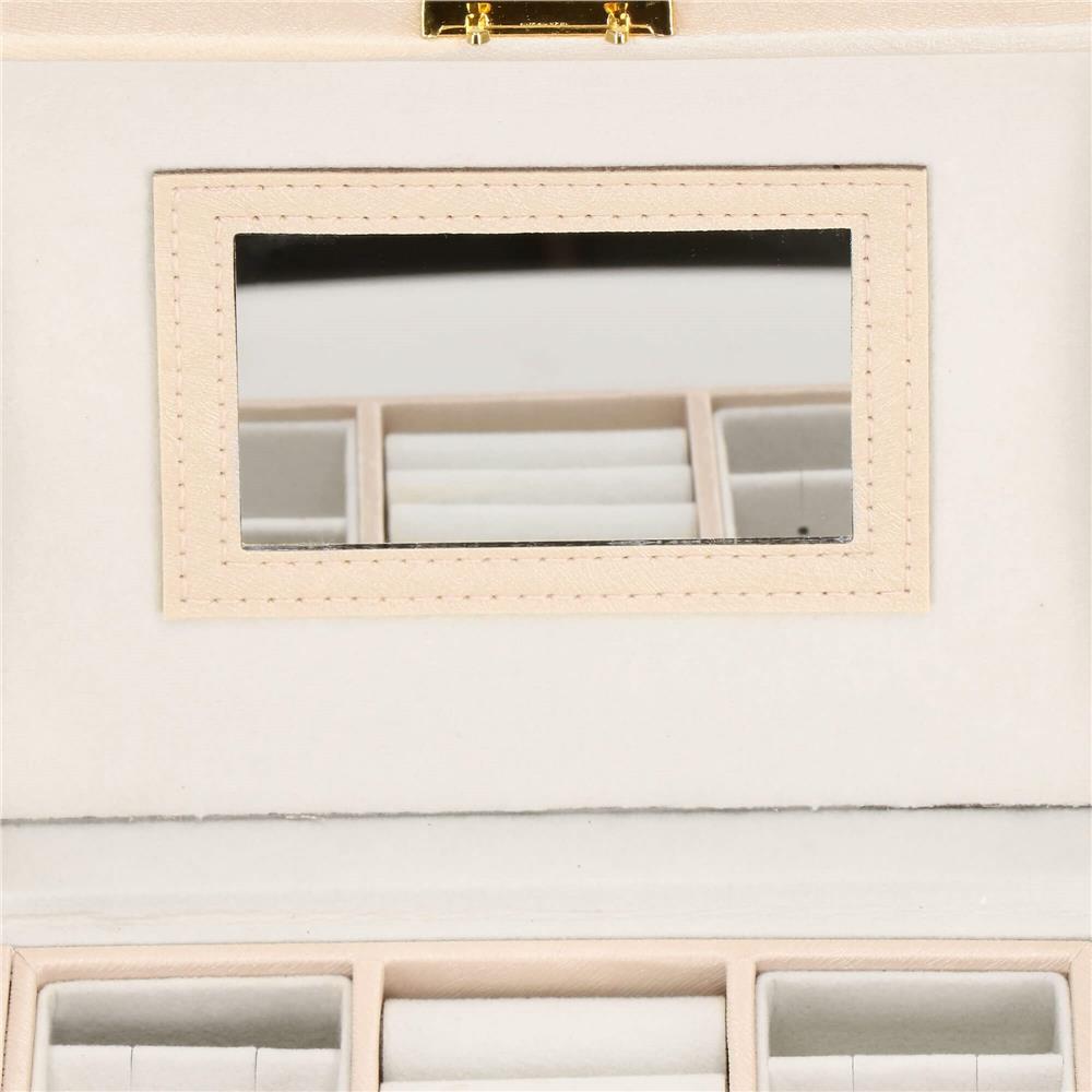 Cutie depozitare si organizare bijuterii, piele ecologica + velur, 18 x 13,5 x 14cm, crem
