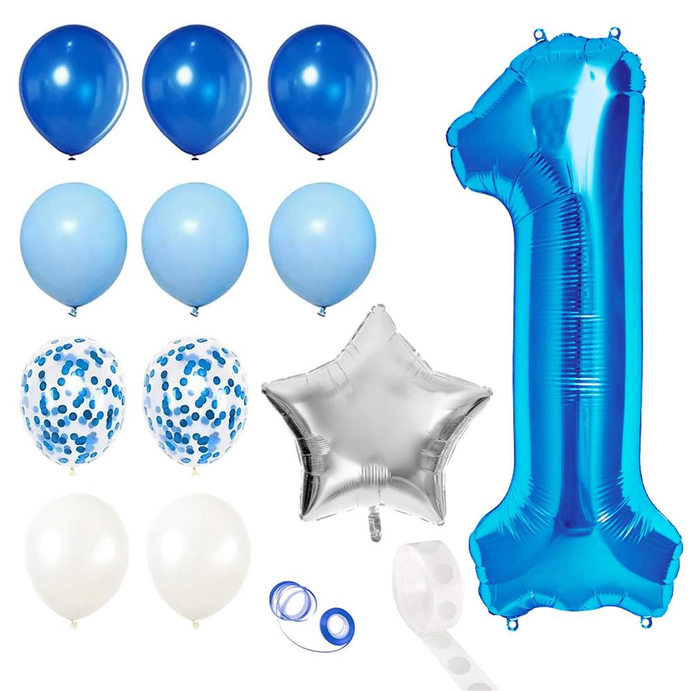 Set 15 baloane si decoratiuni Aniversare 1 An, baiat, albastru