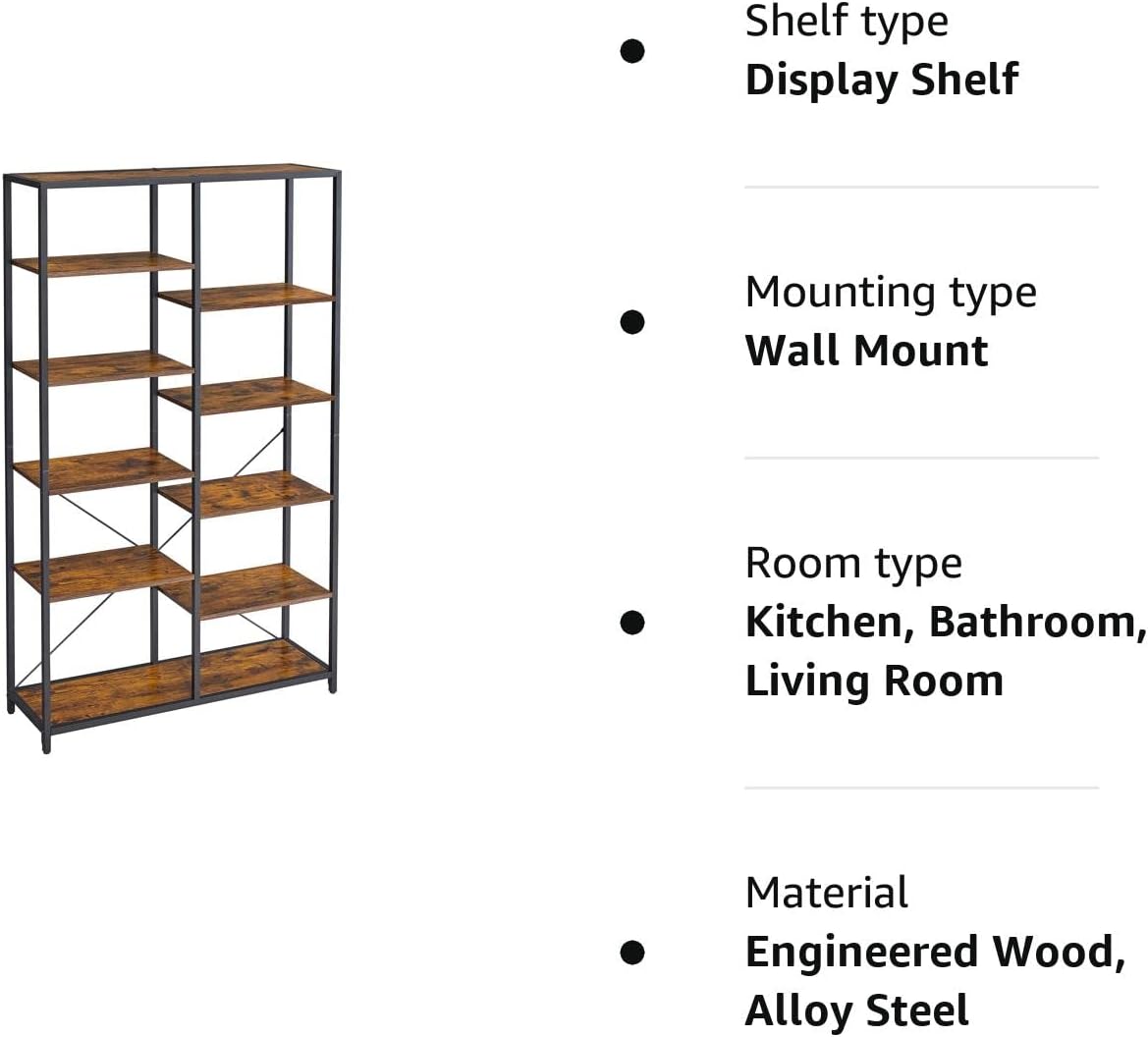 Biblioteca cu suport de depozitare pe 5 etaje, 30x100x170cm, stil industrial, maro rustic si negru
