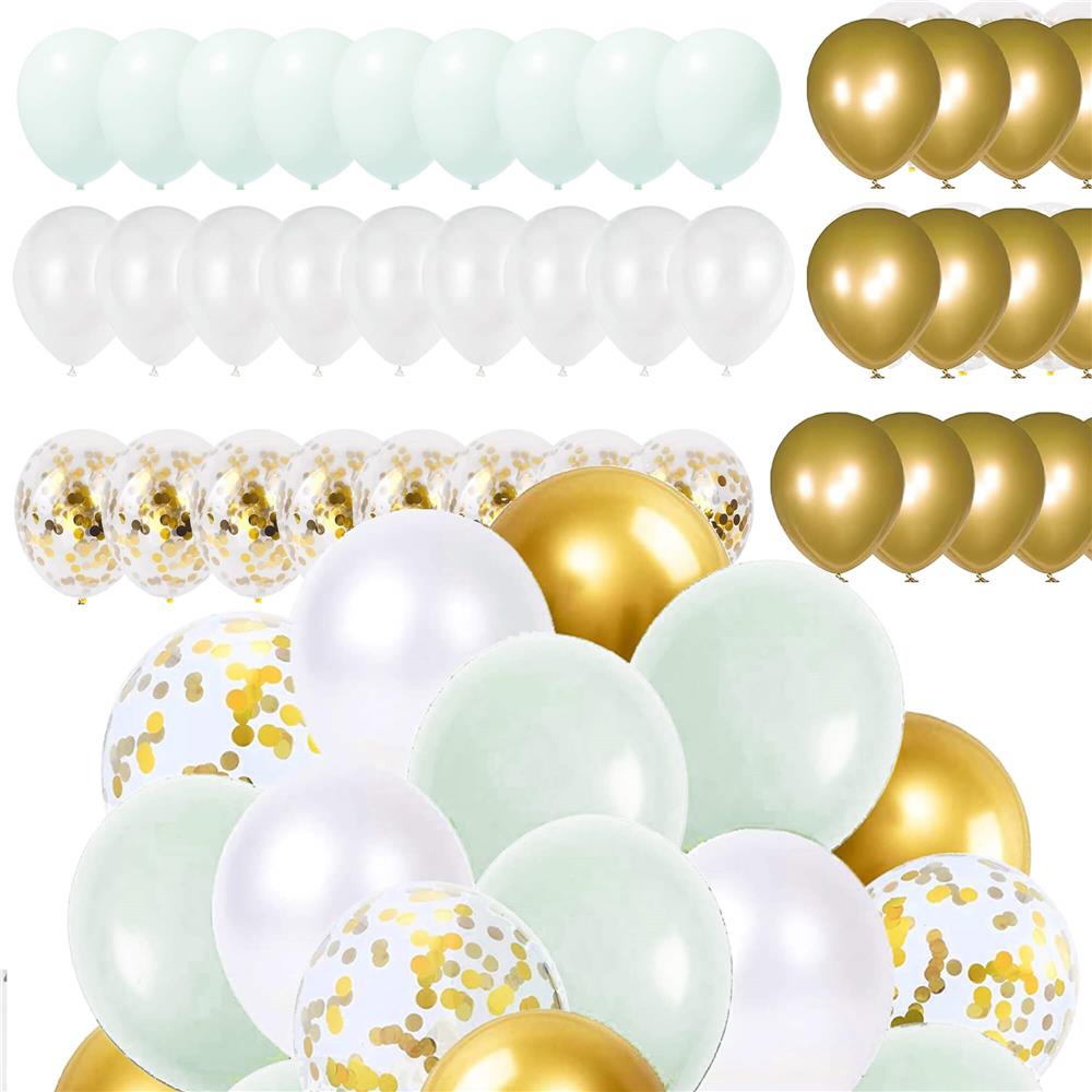 Set 50 baloane pentru petrecere, 40cm, alb, auriu, verde menta