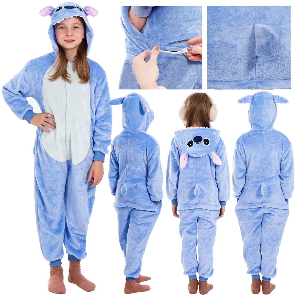 Pijama tip salopeta pentru copii, model stitch, marime 120-130cm