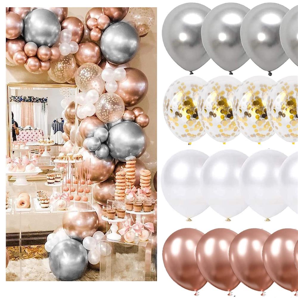 Set 50 baloane pentru petrecere, 40cm, alb, argintiu, roz