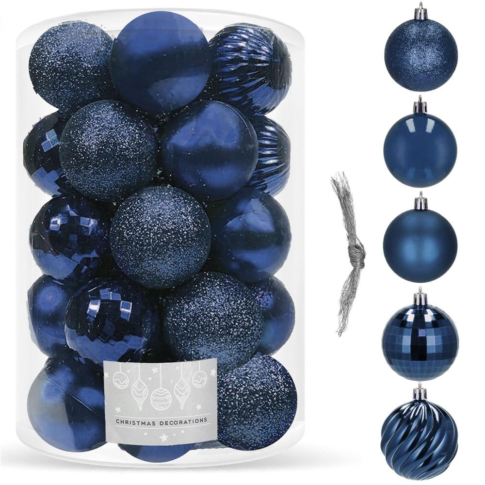 Set globuri de Craciun, 20 bucati, 5 modele, 6cm, albastru inchis