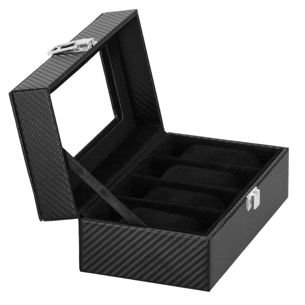 Cutie depozitare si organizare ceasuri, MDF, piele ecologica, 20,5x11x8cm, negru sarpe