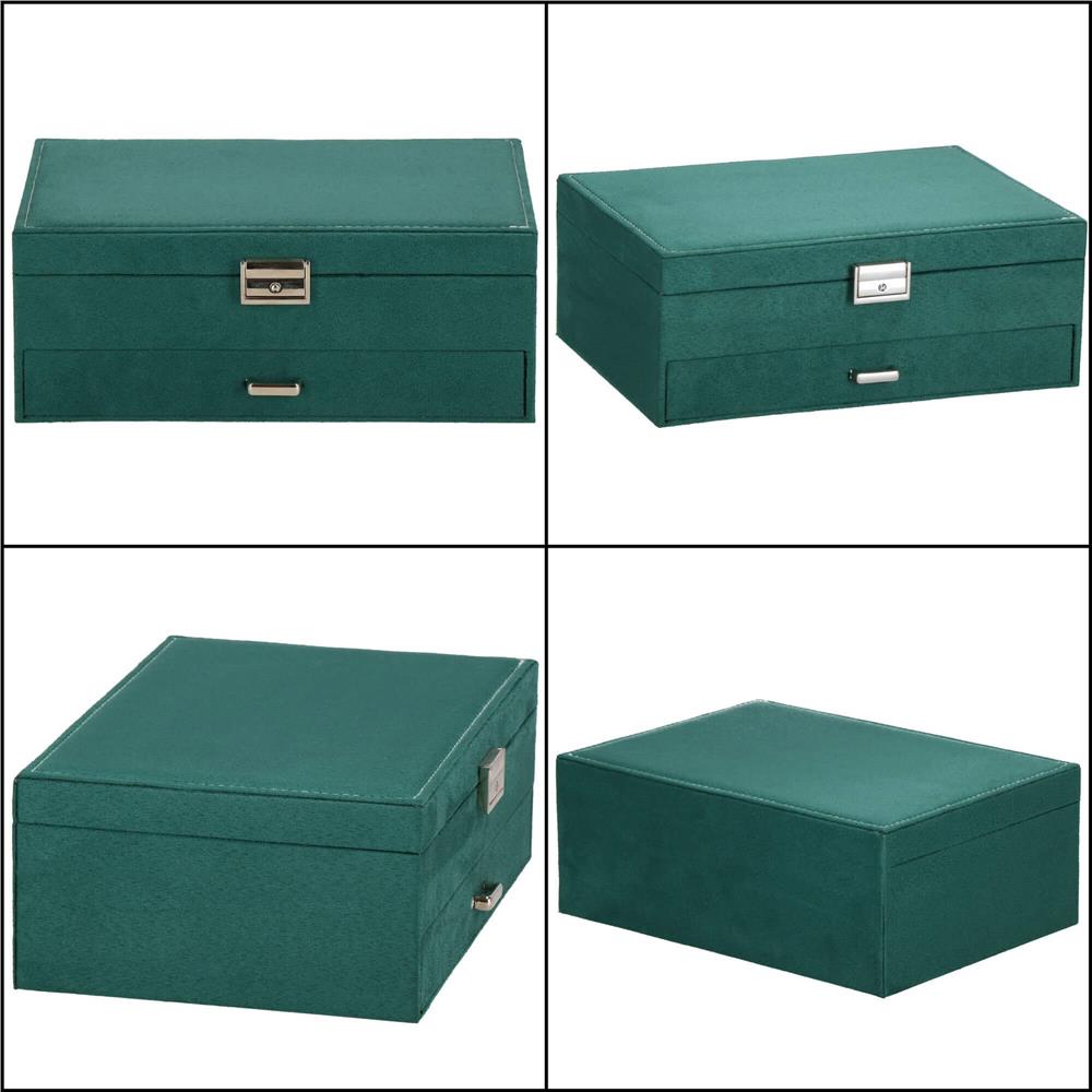 Cutie depozitare si organizare bijuterii, velur, 27 x 19 x 10,5 cm, verde