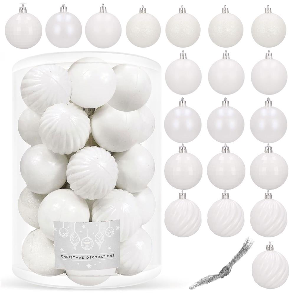 Set globuri de Craciun, 20 bucati, 5 modele, 6cm, alb