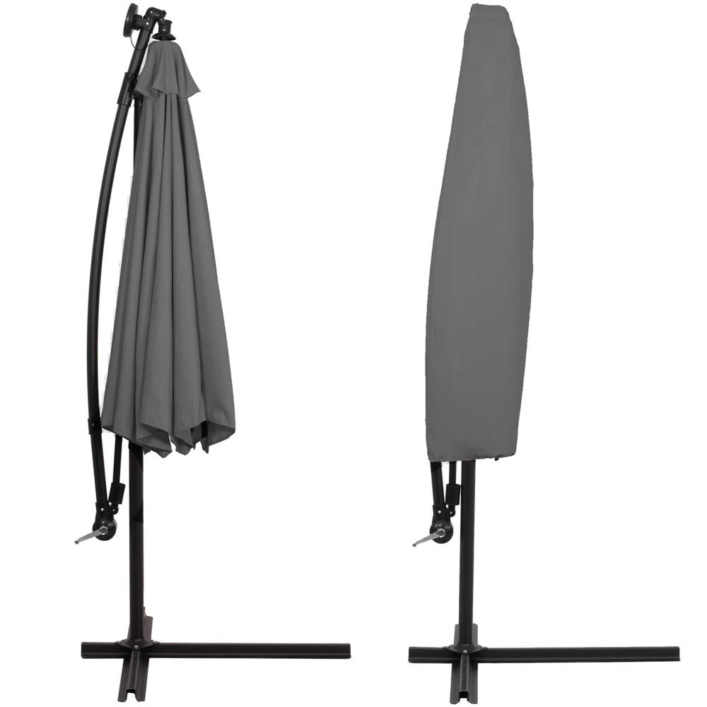 Umbrela de gradina cu brat lateral banana, iluminare LED, cu husa, 300cm, gri