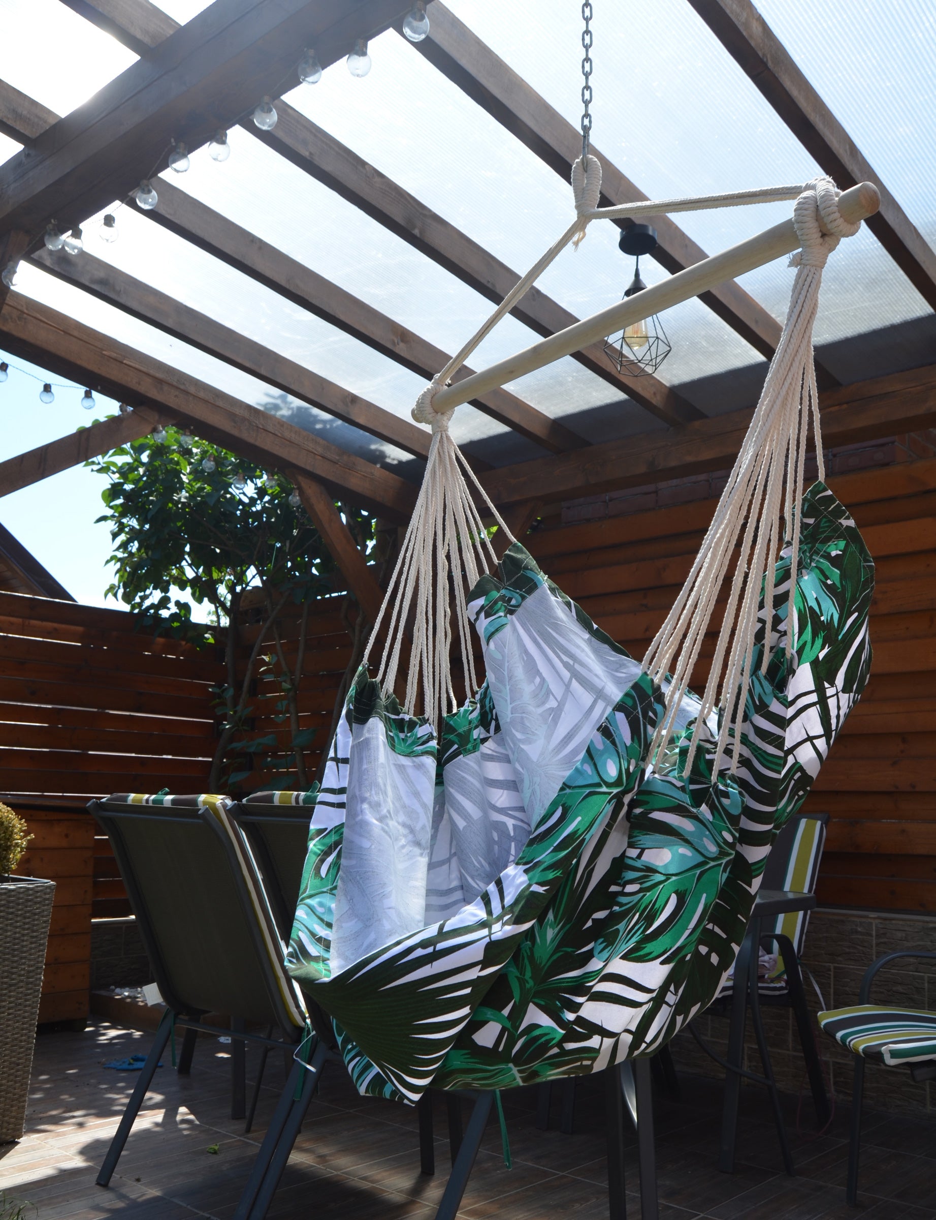 Hamac tip leagan suspendat pentru casa sau gradina, floral, 130x100cm, 150kg