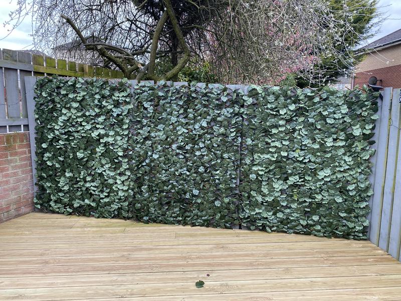 Panou de gard/paravan din lemn si frunze artificiale, extensibil, 100x200cm