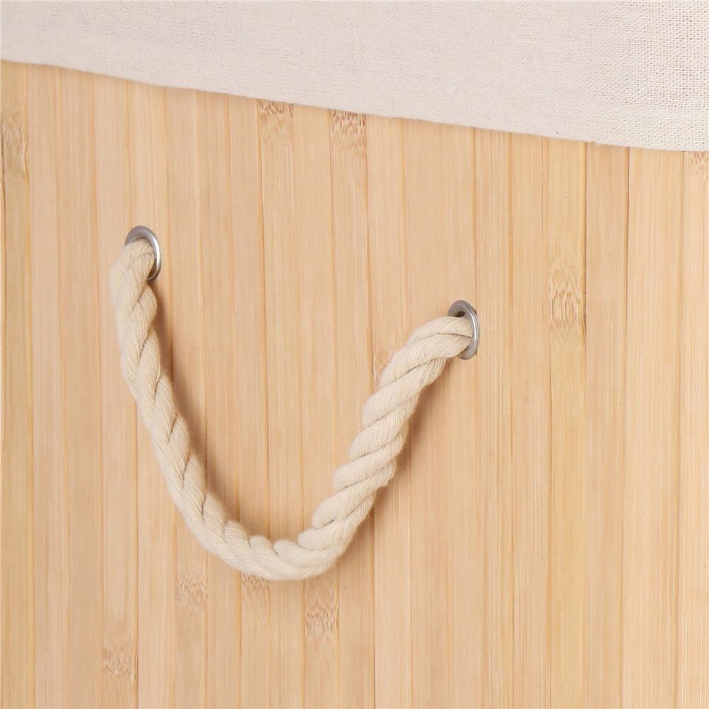 Cos de rufe din bambus, pliabil, cu captuseala detasabila lavabila, 3 compartimente, 150L, 63x42x62cm, maro
