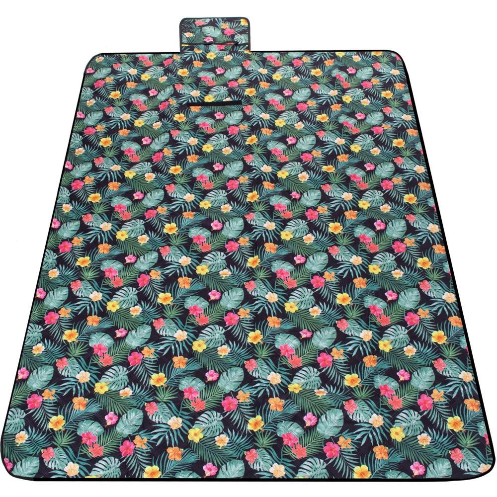 Patura pentru picnic sau plaja, cu folie izolatoare si maner, 200x200cm, negru floral