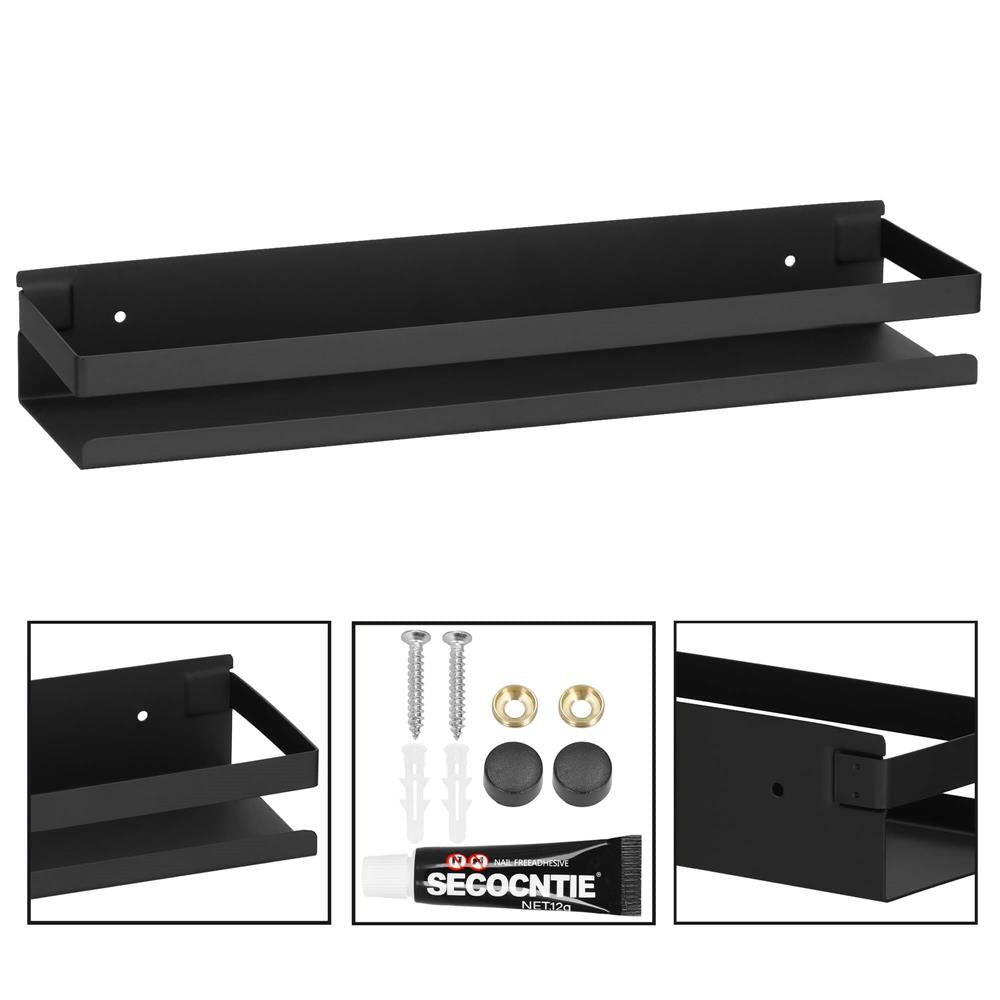 Raft de baie cu 2 sisteme instalare pe perete, aluminiu, 40x10x6cm, negru