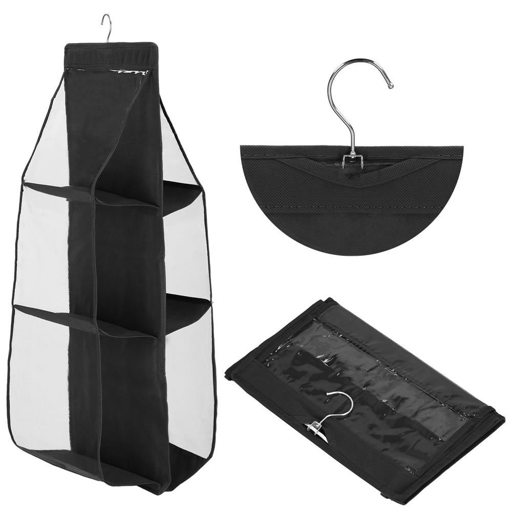 Organizator dulap Sersimo pentru posete, 6 compartimente, textil, negru