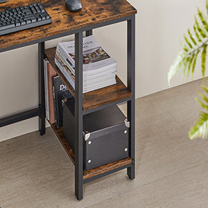 VASAGLE Birou de colt in forma de L, cu 2 rafturi de depozitare, 138x138x75cm, industrial, maro rustic si negru