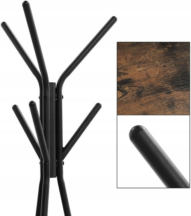 VASAGLE Cuier metalic, cu ​​2 rafturi MDF, inaltime 179cm, stil industrial, maro rustic si negru