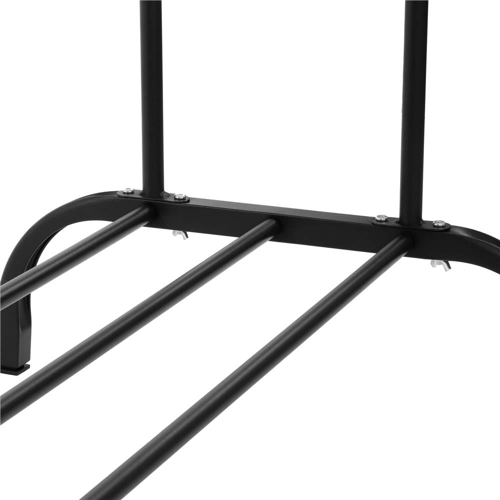 Suport pentru haine cu cadru metalic, cu sina dubla de agatat si carlige cuier, 55x110x146cm, negru