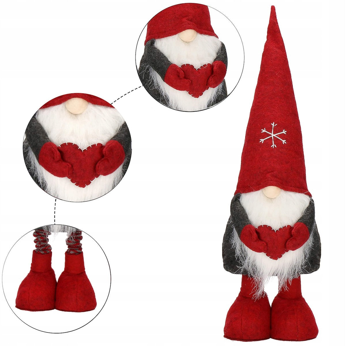 Figurina Craciun, Gnom, picioare telescopice, inaltime extensibila 50-70cm