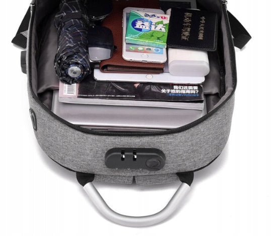 Rucsac impermeabil, cu sistem antifurt, port USB, 45x14x30cm, 25litri, negru si gri