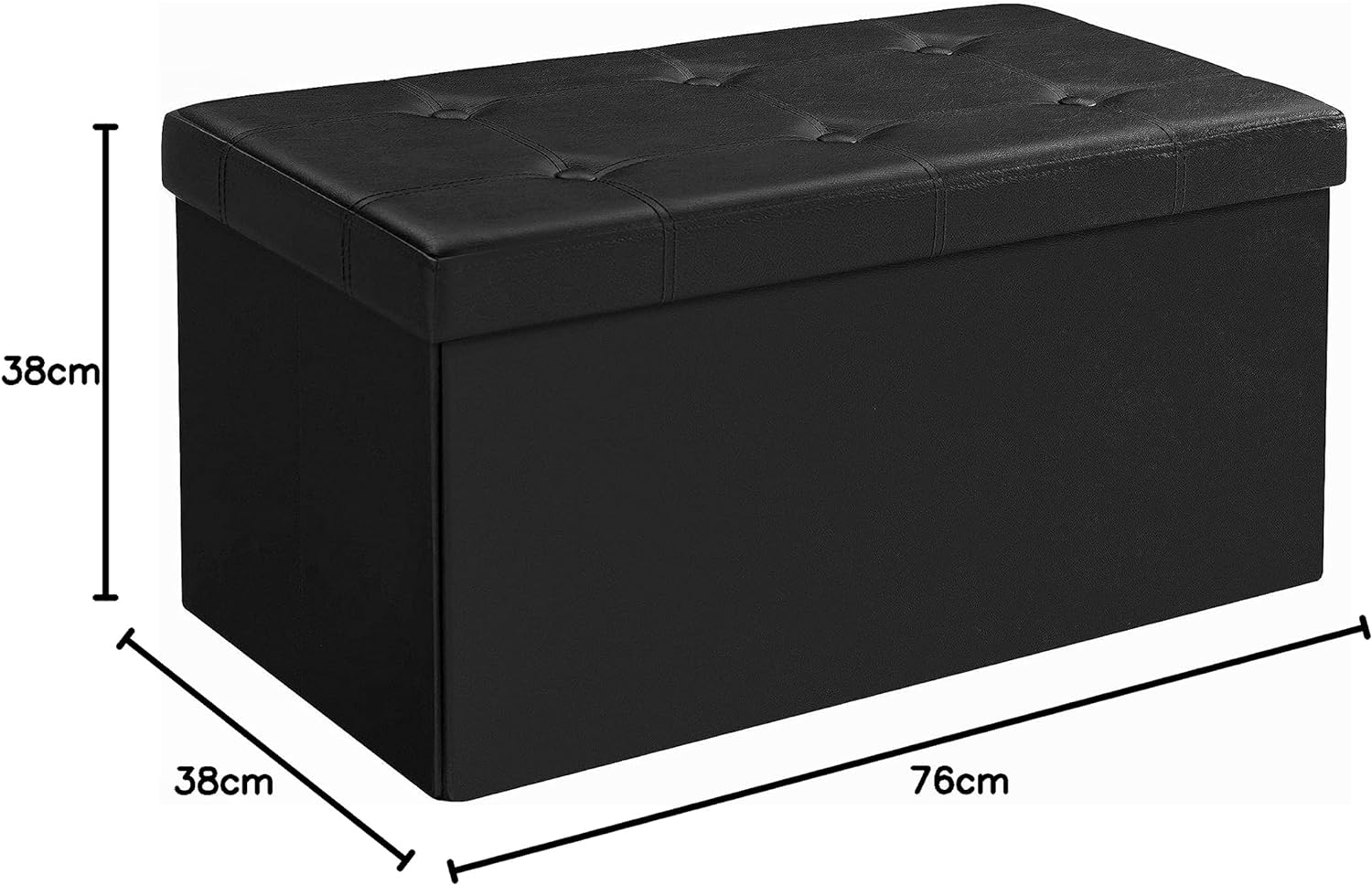 SONGMICS Taburet pliabil cu sezut moale, spatiu de depozitare 80litri, maxim 300kg, 76x38x38cm, negru