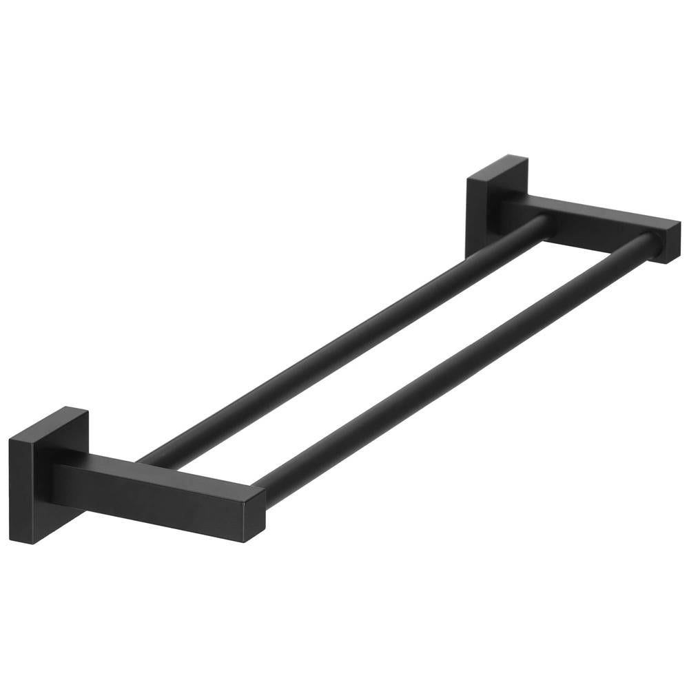 Suport prosoape pentru baie cu 2 sisteme de instalare, 2 brate, din aluminiu, 50x11cm, negru