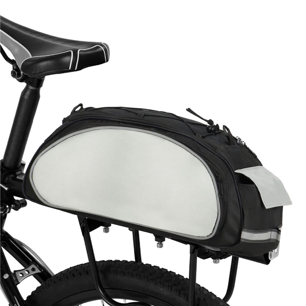 Geanta portbagaj bicicleta, 1 compartiment si 3 buzunare laterale, 40x20x17cm, negru cu elemente reflectorizante gri
