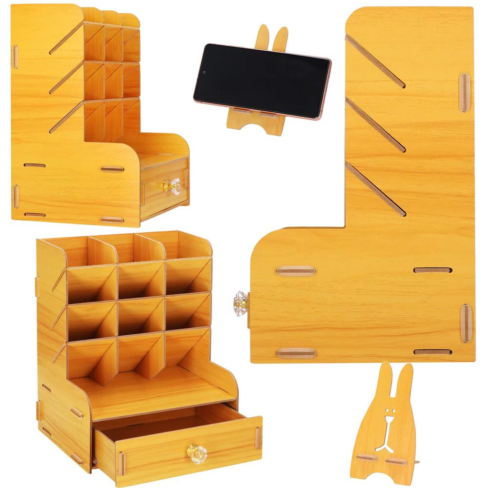 Organizator pentru birou, din lemn, cu 10 compartimente si sertar