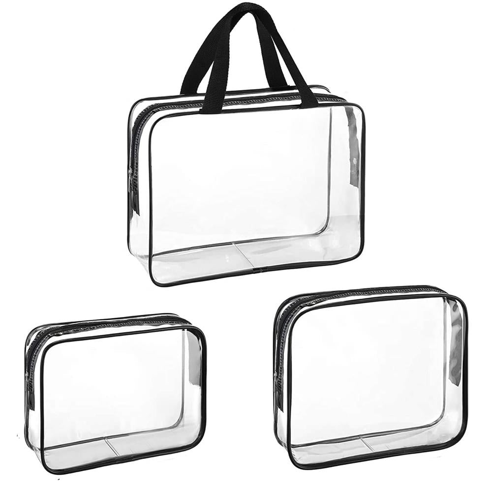 Set 3 genti organizatoare de calatorie cu fermoar, diverse dimensiuni, transparente