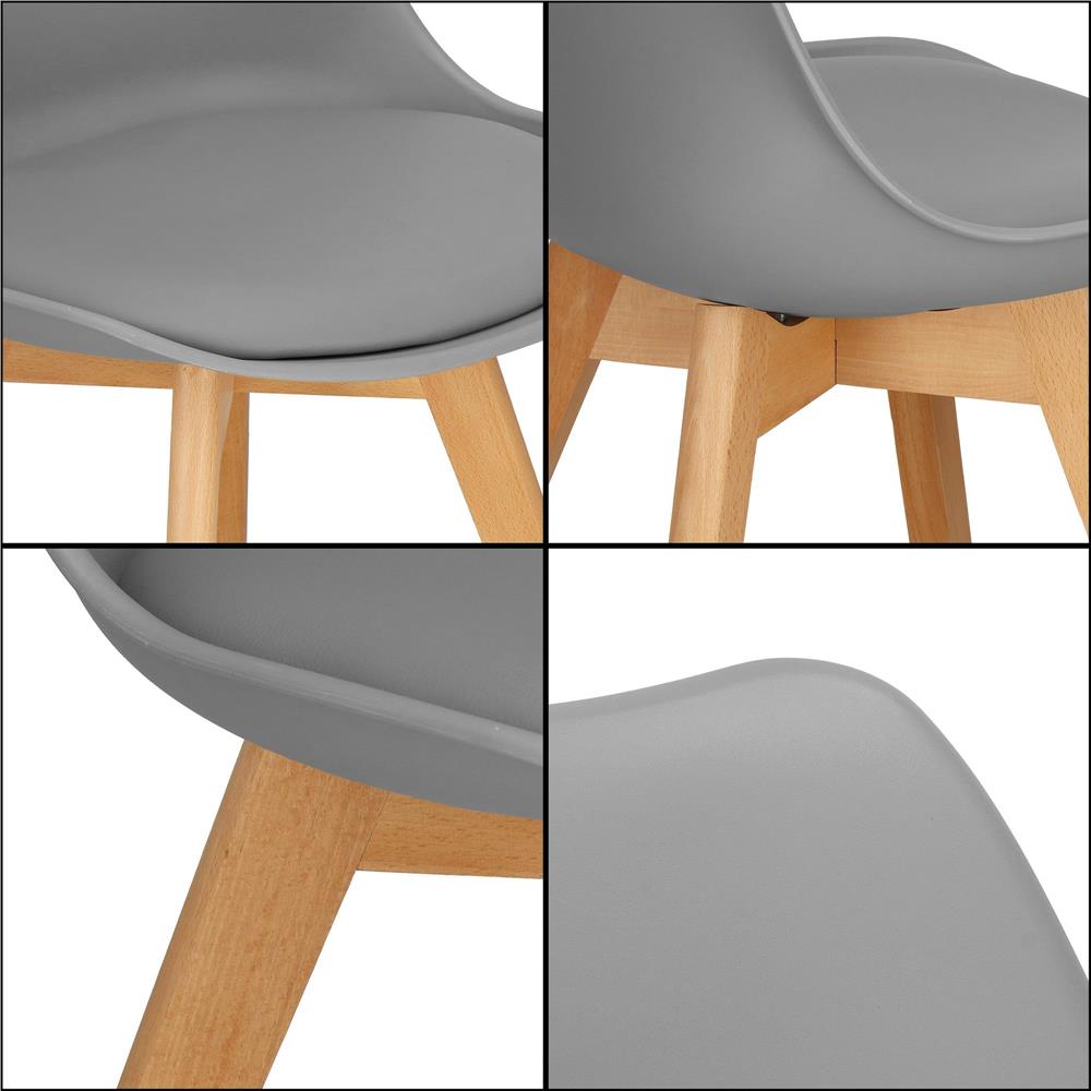 Set 4 scaune dining Verdhe pentru bucatarie cu perna tapitata cu piele ecologica, 49x82cm, gri
