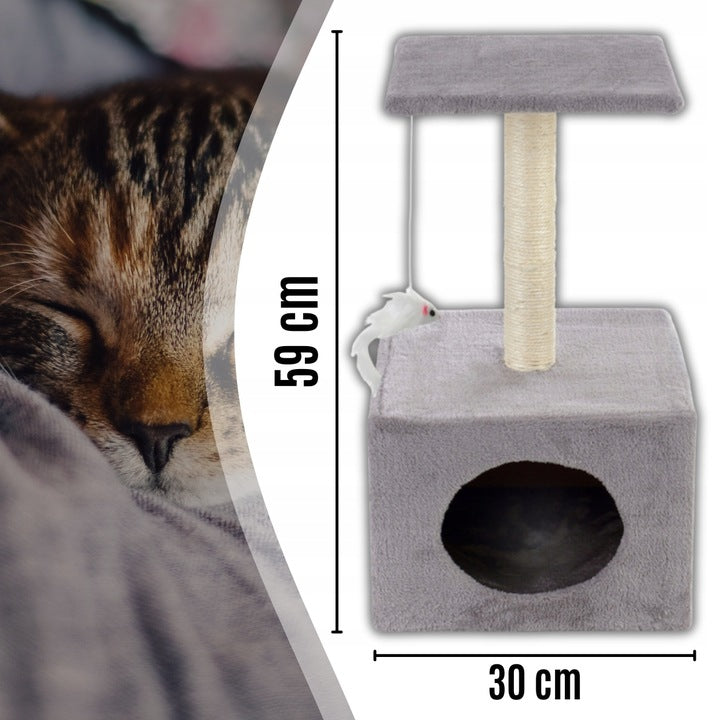 Ansamblu de joaca pentru pisici, cu loc pentru zgariat, ascuns, platforma, 62cm, gri