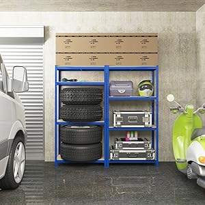 SONGMICS Raft cadru metalic modular pentru depozitare, 4 polite, 160x80x40cm, sarcina 520 kg, albastru