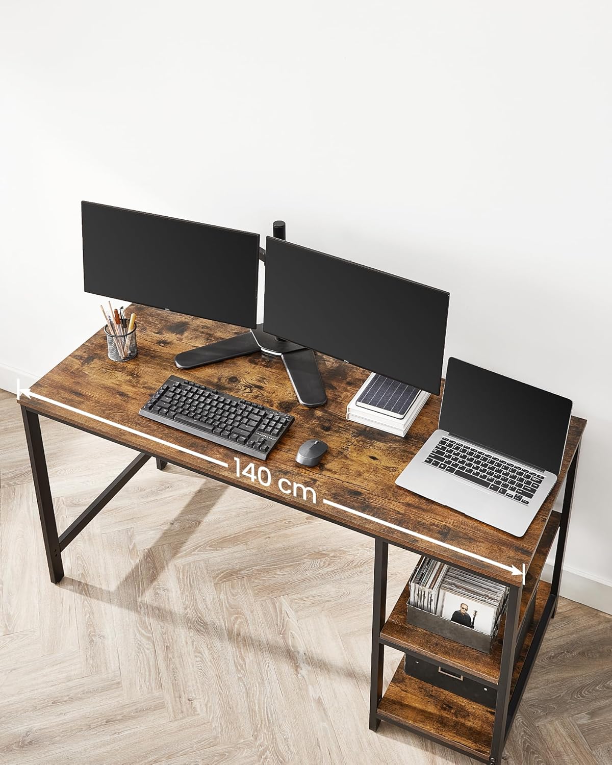 VASAGLE Birou cu 2 rafturi stanga sau dreapta, stil industrial, 60x140x76 cm, maro rustic - 9