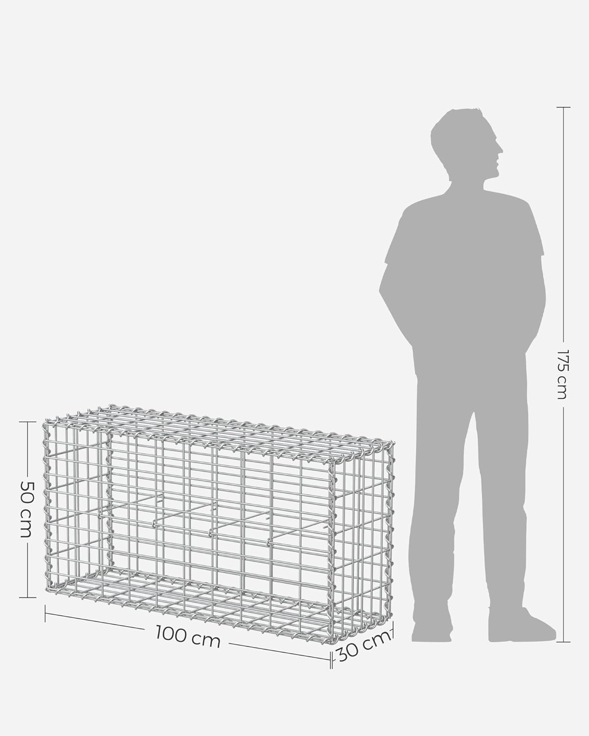 SONGMICS Cos de gabioane pentru pietre, otel galvanizat, 100x50x30cm, argintiu
