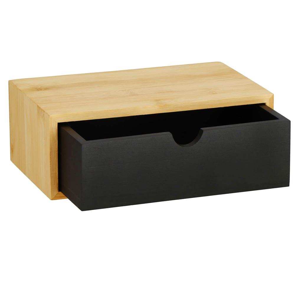 Suport hartie igienica din otel cu sertar depozitare, sistem montare inclus, 22cm, negru bej