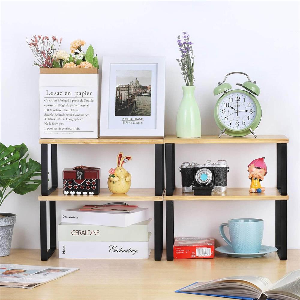 Set 2 rafturi de bucatarie suprapozabile, pentru ustensile sau condimente, 20x34x16cm, natur si negru