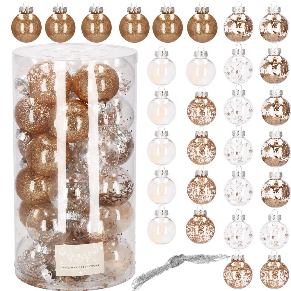 Set globuri de Craciun Inedit, 30 bucati, 6cm, transparente si auriu