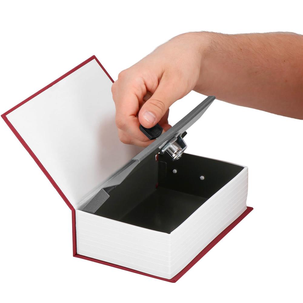 Caseta de valori, cutie metalica cu cheie, portabila, tip carte, Dictionar, burgundy, 26.5x20x6.5 cm
