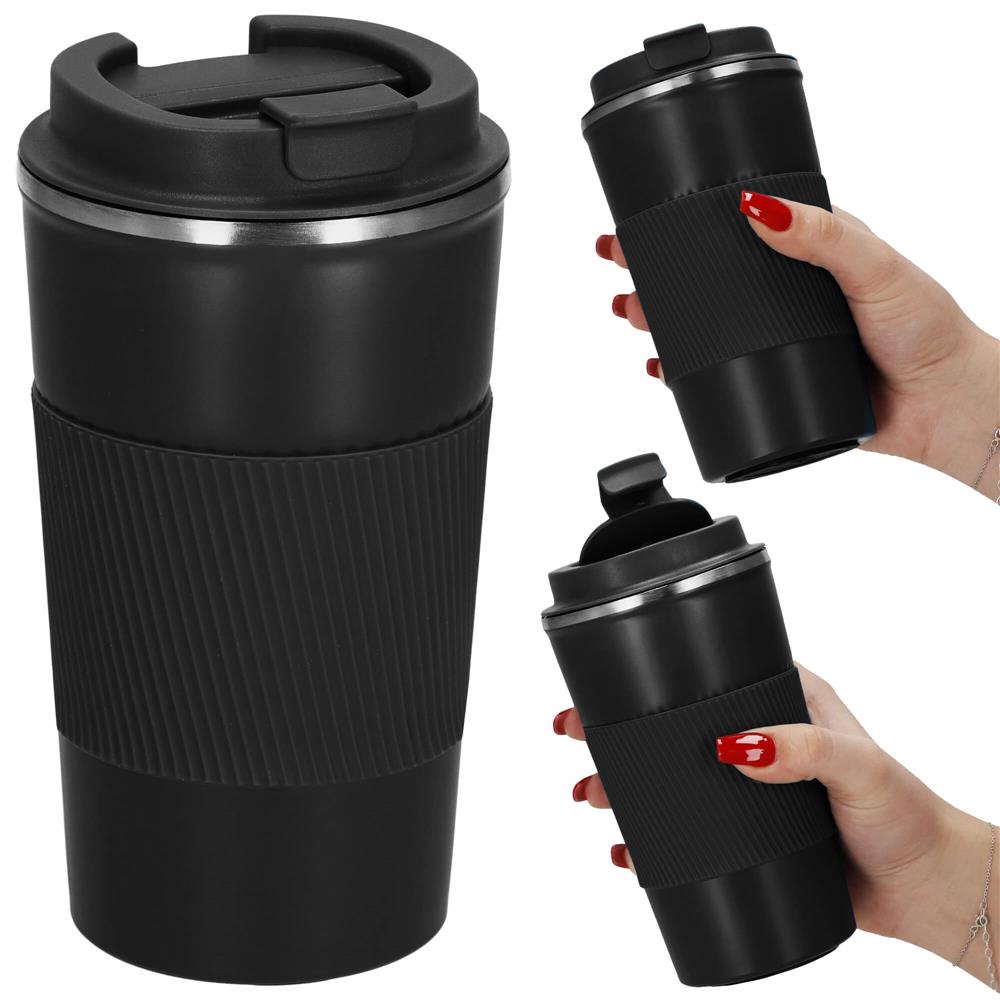 Cana termos calatorie, perete din inox dublu izolat, 500ml, 9x16.5cm, negru