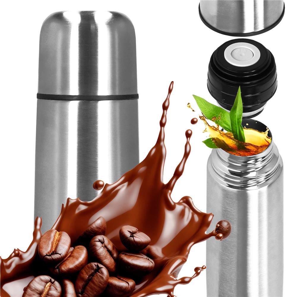 Cana termos cu pahar, perete din inox dublu izolat, 500ml, 24cm, argintiu