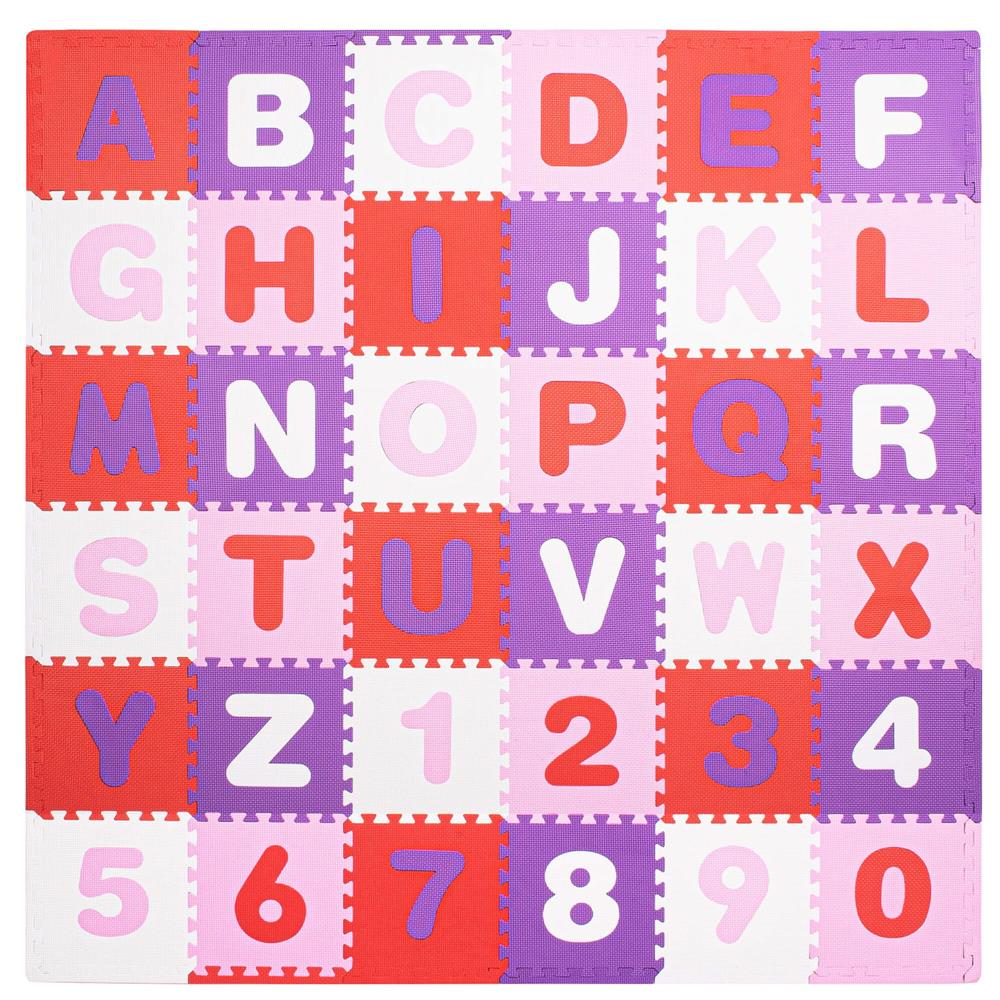 Covor din spuma pentru copii, tip puzzle cifre si litere, 36 piese, 175×175 cm, multicolor