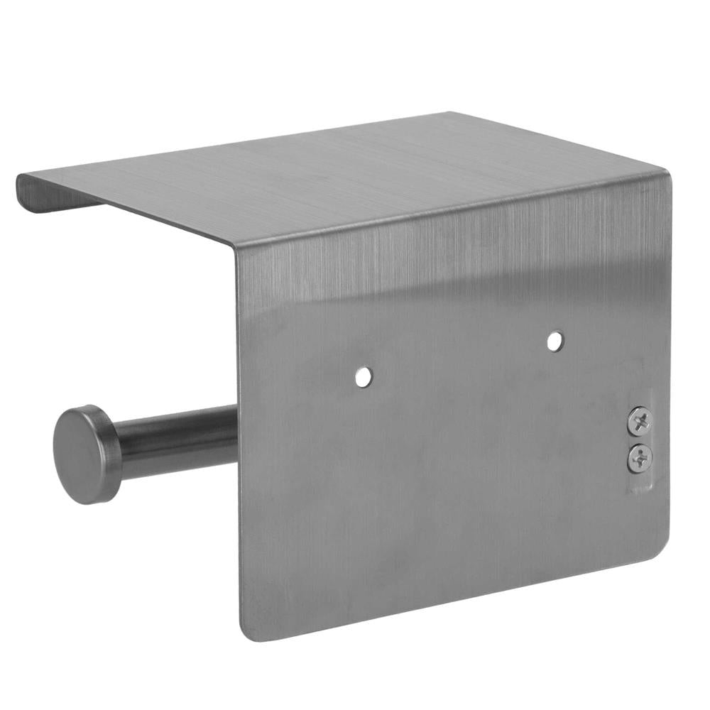 Suport hartie igienica din otel cu raft depozitare, sistem montare inclus, 13.5cm, argintiu lucios
