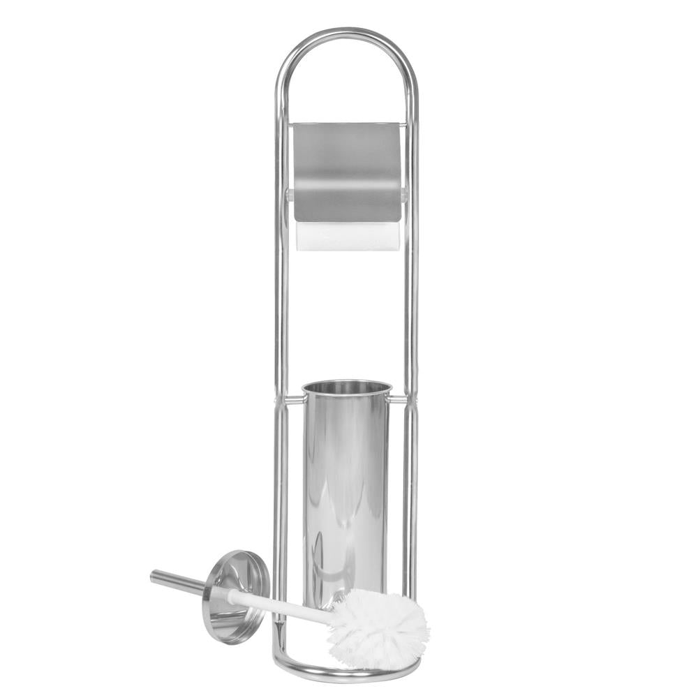 Stand cu perie WC si suport hartie igienica, inox, 72cm, argintiu