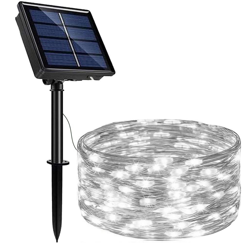 Ghirlanda luminoasa cu incarcare solara, 200 LED-uri, 22 metri, 8 functii, alb rece