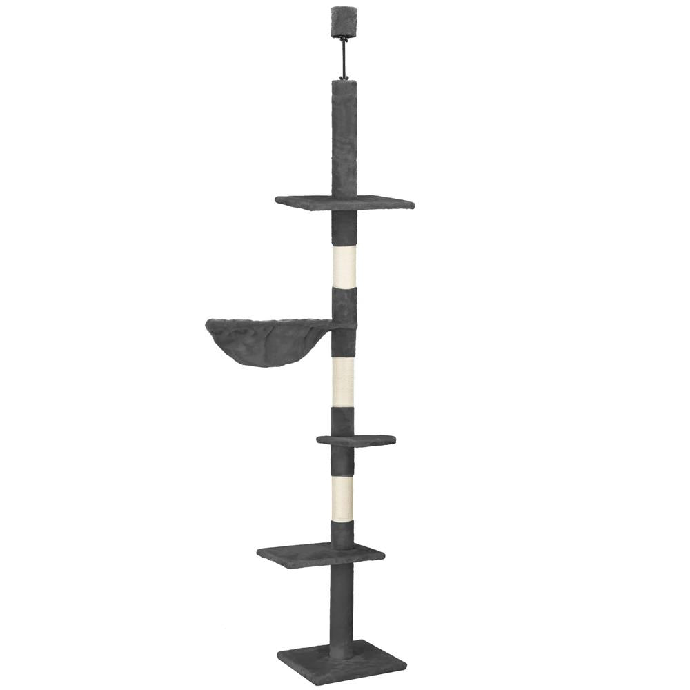 Ansamblu de joaca pentru pisici, tip stalp de catarat pana la tavan, inaltime reglabila, 240 - 265 cm, gri inchis