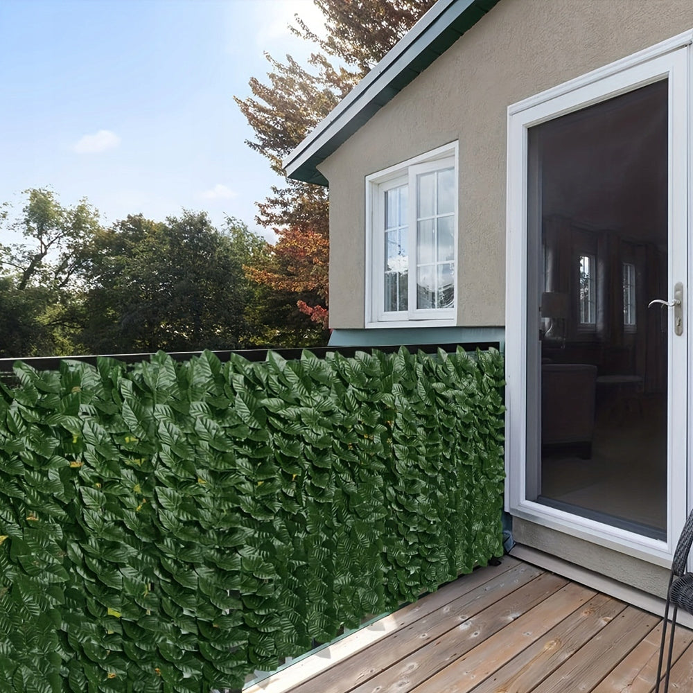 Panou paravan cu frunze artificiale pentru gard sau balcon, 100x500cm, verde