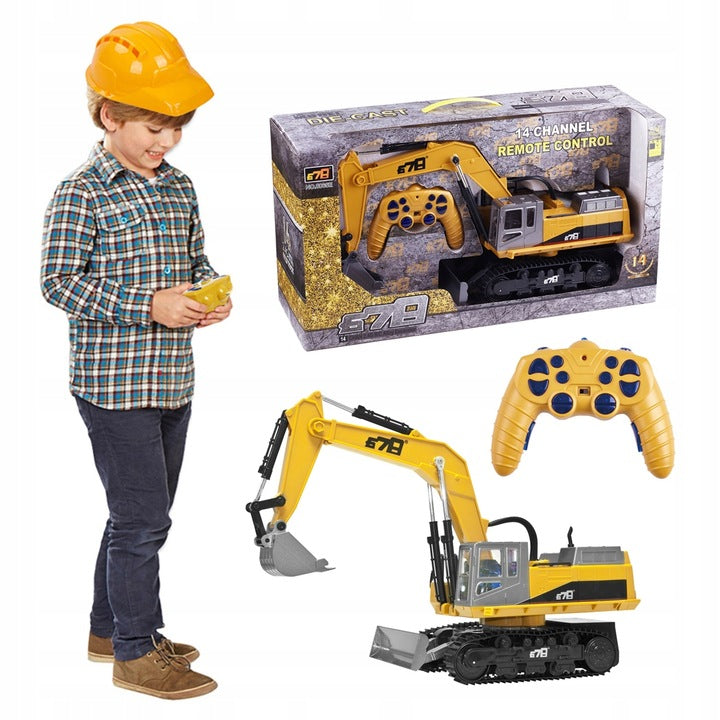 Excavator cu telecomanda, scara 1/14, cu telecomanda, incarcare USB, 14 canale