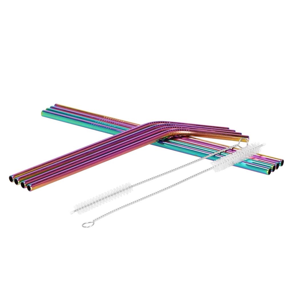 Set 8 paie metalice multicolor (holo), reutilizabile, cu husa depozitare si perii curatat, 215x6 mm