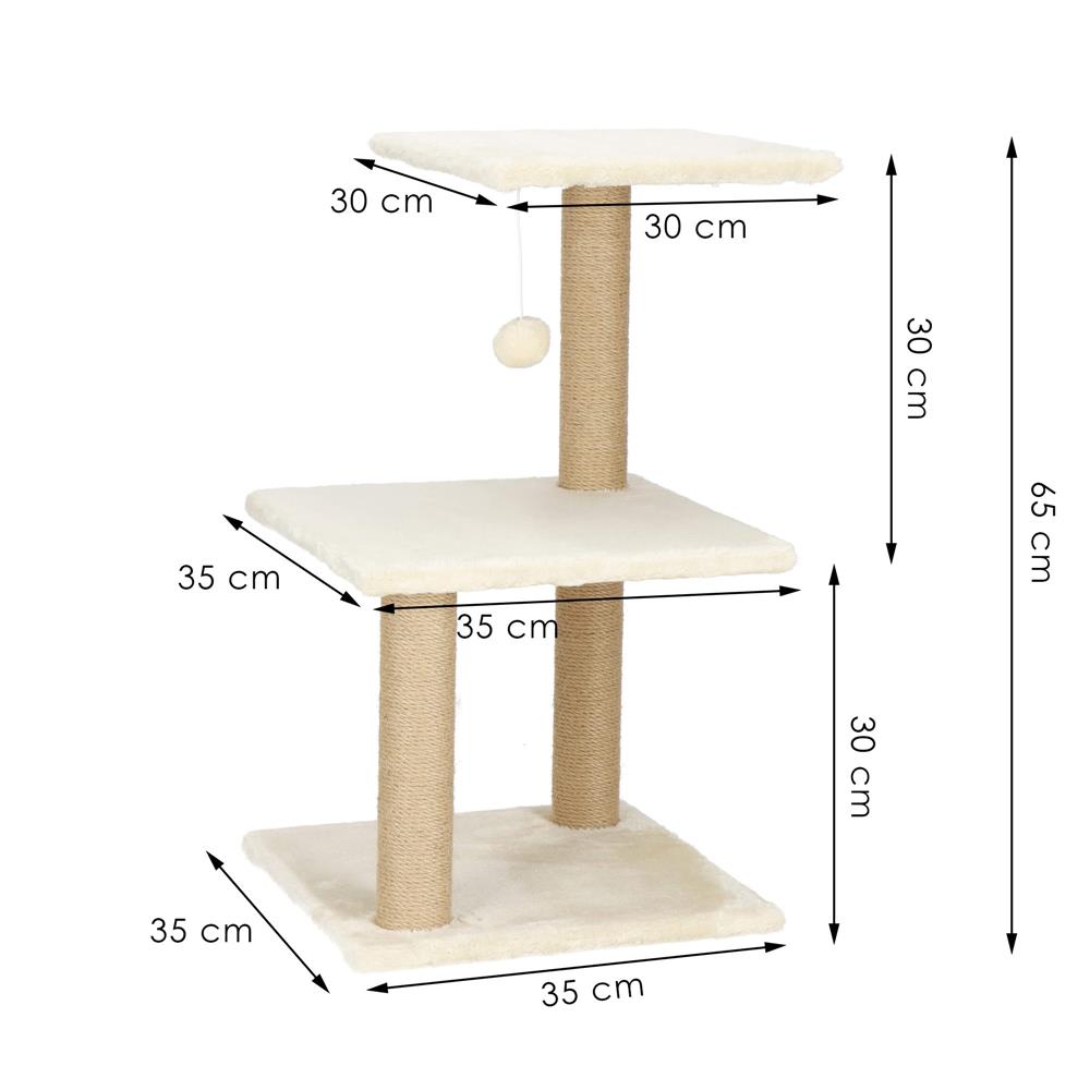 Ansamblu de joaca pentru pisici, cu loc pentru zgariat, minge, 65cm, crem