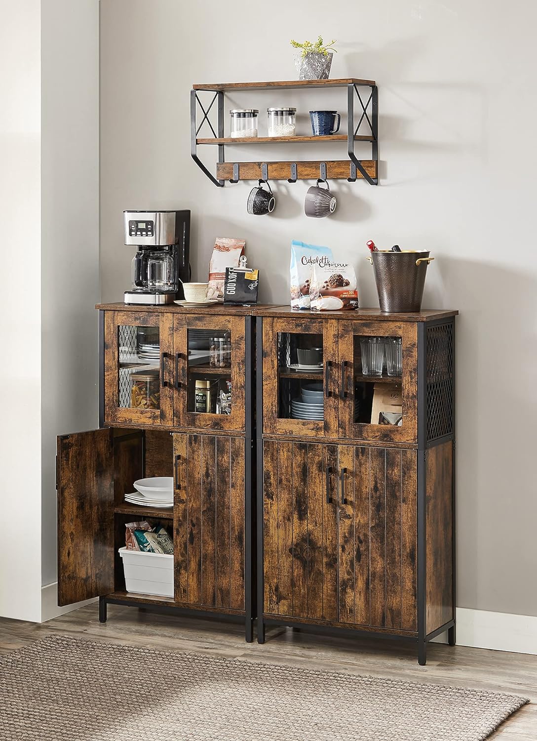 VASAGLE Dulap multifunctional pentru baie, stil industrial, 60x30x108cm, maro rustic si negru
