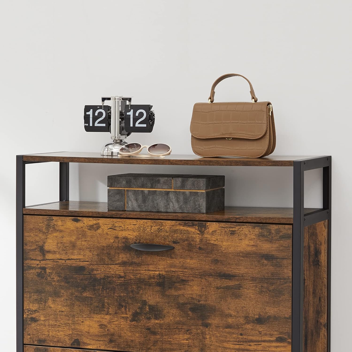 VASAGLE Dulap pantofi din MDF cu ​​3 usi basculante, pentru 15-24 perechi, 80x30x130cm, maro rustic
